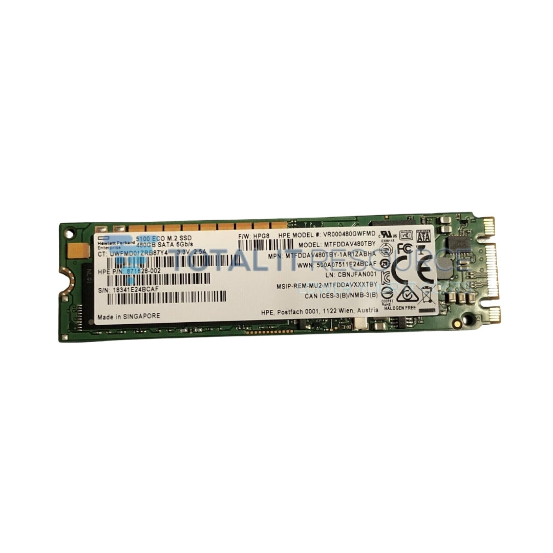 875498-B21 HPE 480GB SATA 6G Read Intensive M.2 2280 Digitally Signed Firmware SSD