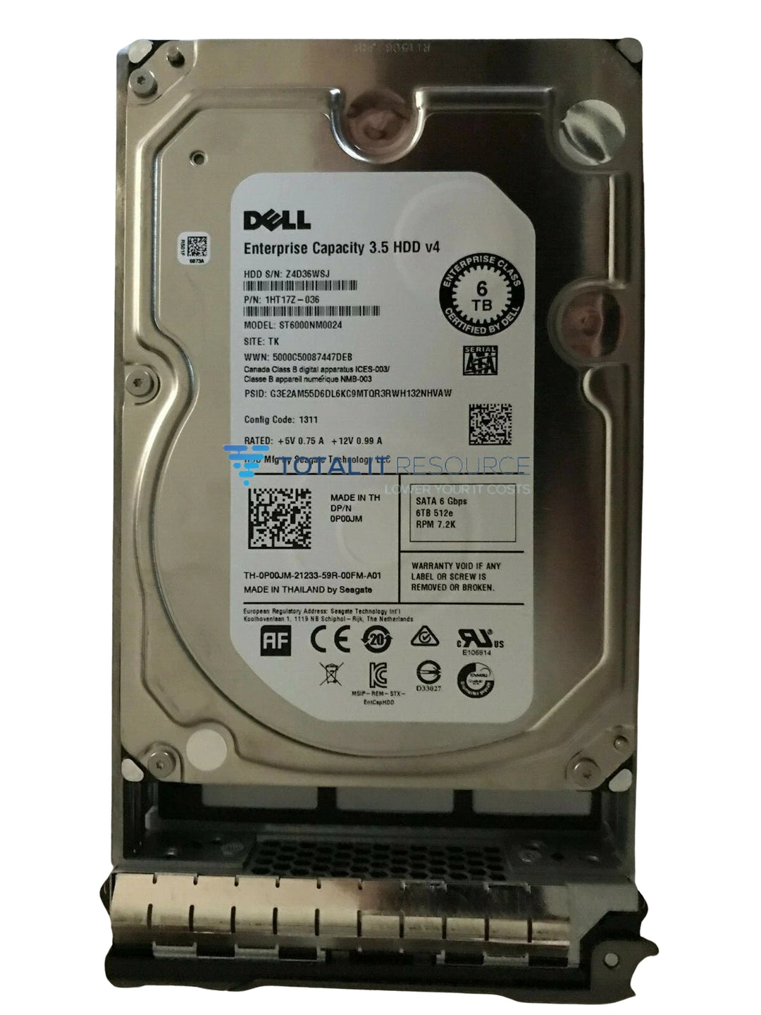 P00JM, 908XX Dell 6TB 3.5-inch LFF SATA 6Gb/s 7.2K RPM 512e (SATA) Hot-Plug Hard Drive